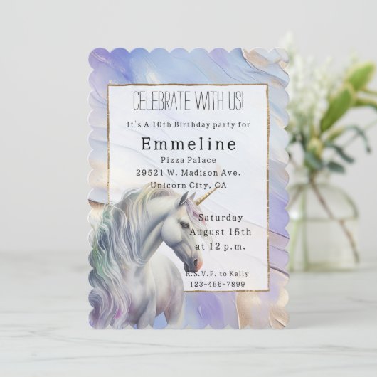 Invitation Unicorne d'or pourpre (Debout devant)