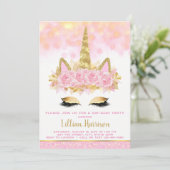 Invitation Unicorne d'or rose fête d'anniversaire (Debout devant)