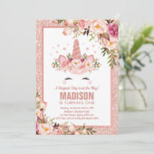 Invitation Unicorne d'or rose / Fête d'anniversaire magique (Debout devant)