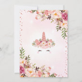 Invitation Unicorne d'or rose / Fête d'anniversaire magique (Dos)