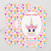 Invitation Unicorne et des visages heureux fête d'anniversair (Devant / Derrière)