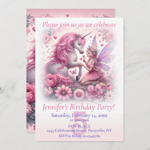 Invitation Unicorne et Fairy Birthday Party