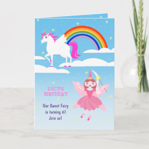 Invitation Unicorne et Fairy Magie fête d'anniversaire