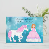 Invitation Unicorne et princesse avec cheveux rouges Annivers (Debout devant)