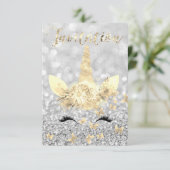 Invitation Unicorne Face Faux Gold Silver Grey Parties scinti (Debout devant)