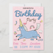 Invitation Unicorne fête d'anniversaire (Devant)