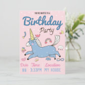 Invitation Unicorne fête d'anniversaire (Debout devant)