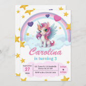 Invitation Unicorne fête d'anniversaire (Devant / Derrière)