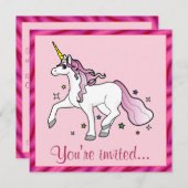 Invitation Unicorne fête d'anniversaire (Devant / Derrière)