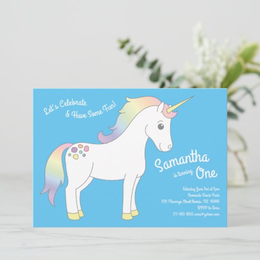 Invitation Unicorne fête d'anniversaire (Debout devant)