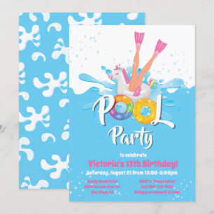 Invitation Unicorne Flippers Pool Party