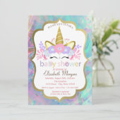 Invitation Unicorne, Floral, Baby shower Opal (Debout devant)