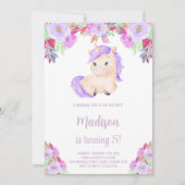 Invitation Unicorne Florale violet et rose (Devant)