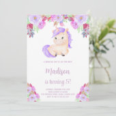 Invitation Unicorne Florale violet et rose (Debout devant)