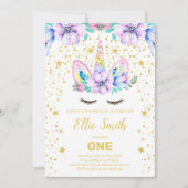 Invitation Unicorne florale violet modifiable (Devant)