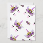 Invitation Unicorne Florale Violet Princesse Anniversaire (Dos)