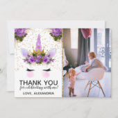 Invitation Unicorne Florale violette Princesse Merci (Devant)