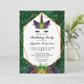 Invitation Unicorne Halloween Floral Green Sparkday (Debout devant)