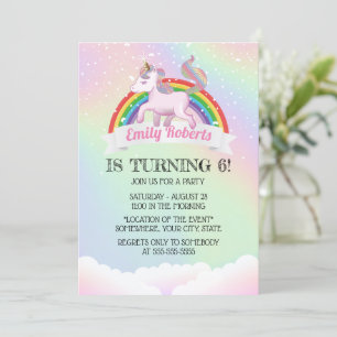 Invitation Unicorne holographique et Rainbow Birthday Party