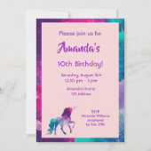 Invitation Unicorne imaginaire rose violet 10e anniversaire (Devant)