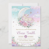 Invitation Unicorne lunaire blanc Baby shower floral violet (Devant)