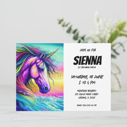 Invitation Unicorne magique (Debout devant)