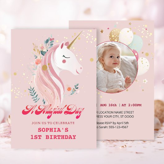 Invitation Unicorne magique 1er anniversaire