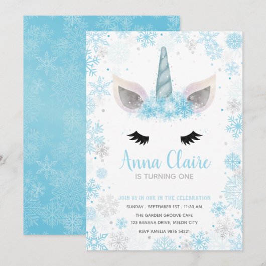 Invitation Unicorne magique congelée| Anniversaire des filles (Devant / Derrière)