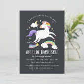 Invitation Unicorne magique, étoiles et Rainbow fête d'annive (Debout devant)
