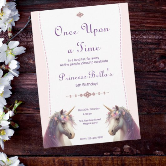 Invitation Unicorne magique Il était une fois princesse Anniv