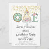 Invitation Unicorne magique premier anniversaire (Devant / Derrière)