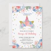 Invitation Unicorne magique Rainbow rose Floral Anniversaire (Devant)