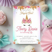 Invitation Unicorne magique Rainbow rose Floral Anniversaire