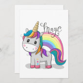 Invitation Unicorne mignonne aux yeux grands (Devant / Derrière)