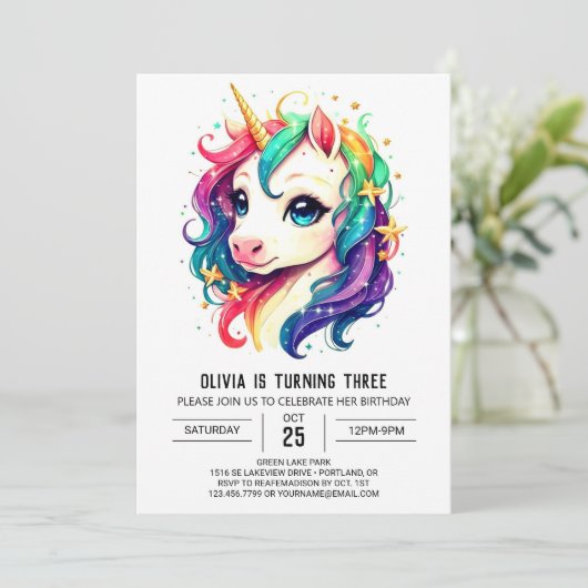 Invitation Unicorne moderne gracieuse (Debout devant)