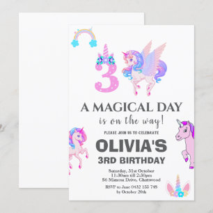 Invitation Unicorne modifiable fête d'anniversaire