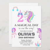 Invitation Unicorne modifiable fête d'anniversaire (Devant / Derrière)