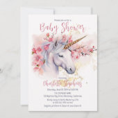 Invitation Unicorne mystique | Baby shower rose floral fille (Devant)