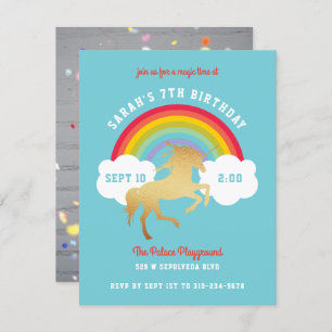 Invitation Unicorne neutre genre Rainbow Birthday Party