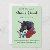 Invitation Unicorne noire violet Fleurs de Sage Rouge (Devant)