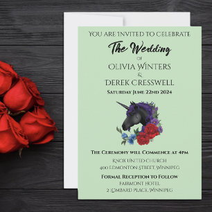 Invitation Unicorne noire violet Fleurs de Sage Rouge