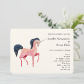 Invitation Unicorne nordique rose avec Mariage Mane noir (Debout devant)