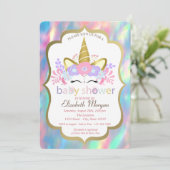 Invitation Unicorne, Opale, Baby shower holographique (Debout devant)