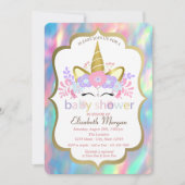 Invitation Unicorne, Opale, Baby shower holographique (Devant)