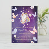 Invitation Unicorne Papillons Parties scintillant Violet Baby (Debout devant)