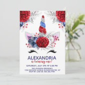 Invitation Unicorne patriotique rouge, blanc et bleu (Debout devant)