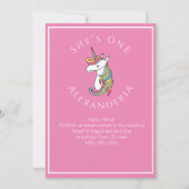 Invitation Unicorne personnalisée arc-en-ciel rose Gi 1er ann (Devant)