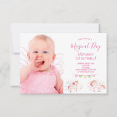 Invitation Unicorne photo 1er anniversaire fête fille invitat (Devant)