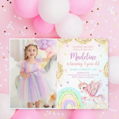 Invitation Unicorne Rainbow Sparkles Gold Birthday Photo