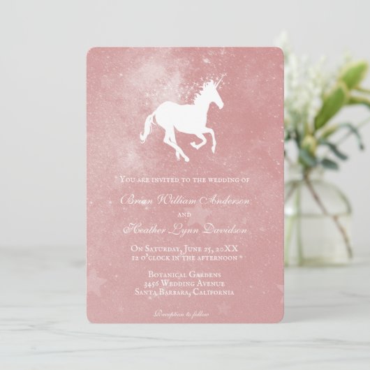 Invitation Unicorne rose (Debout devant)